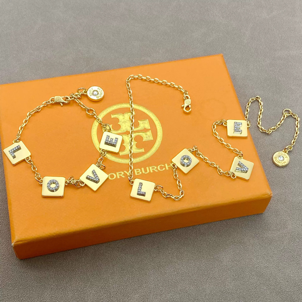 Tory Burch Letter Rhinestone Bracelet Necklace